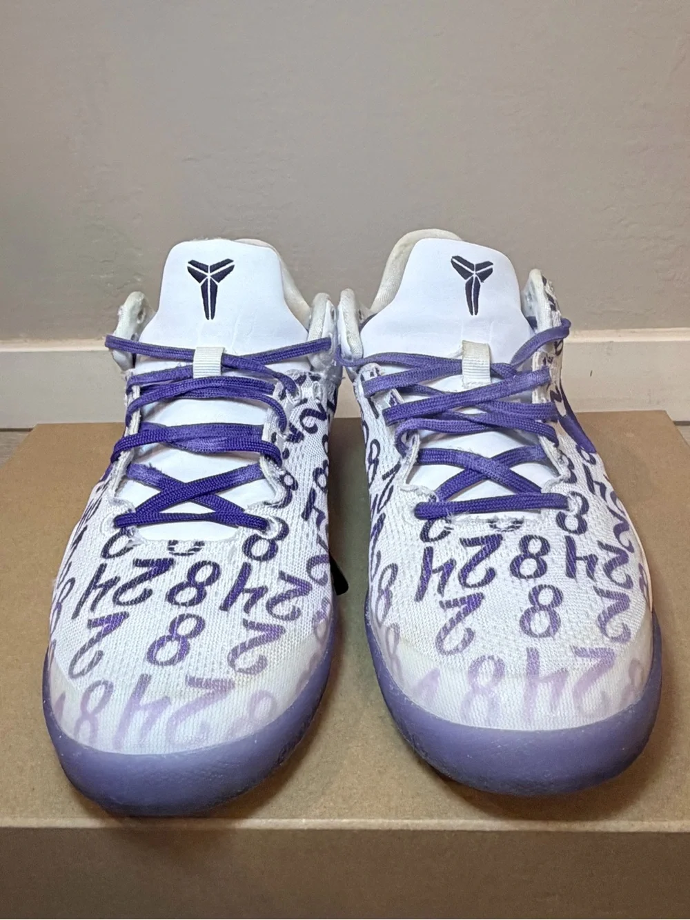 Nike kobes protro 8 White & Purple Low-Top Basketball Shoes w/Numeric Graphic - Picture 2 of 8